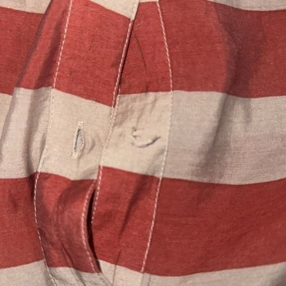 Feathers Red & Beige Striped Short Sleeve Button-Up Blouse With Tie Waist - Size - Picture 4 of 7